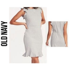 Old Navy Gray Ruffle Sleeve Midi Dress